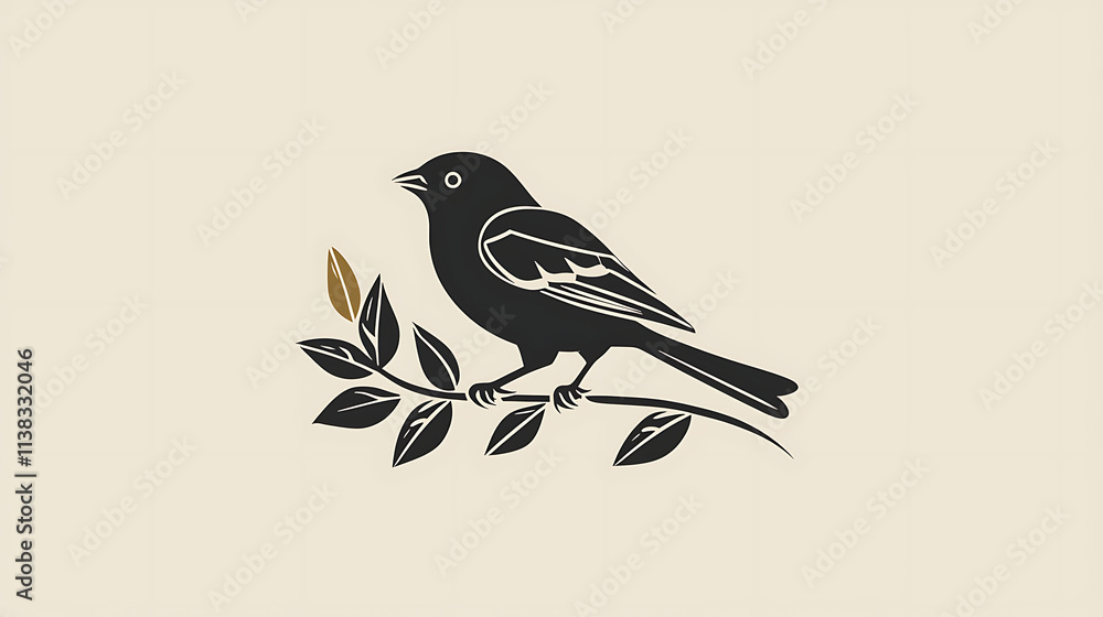 Cute orange bird perched on a branch with autumn leaves
Cute orange bird perched on a branch with autumn leaves