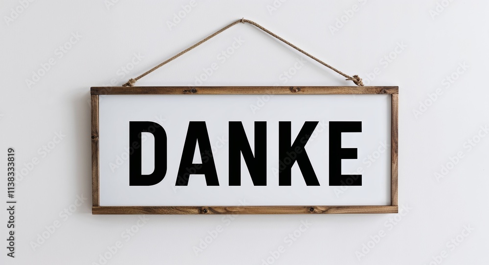 danke lettering on hanging sign board on plain white background danke lettering on hanging sign board on plain white background