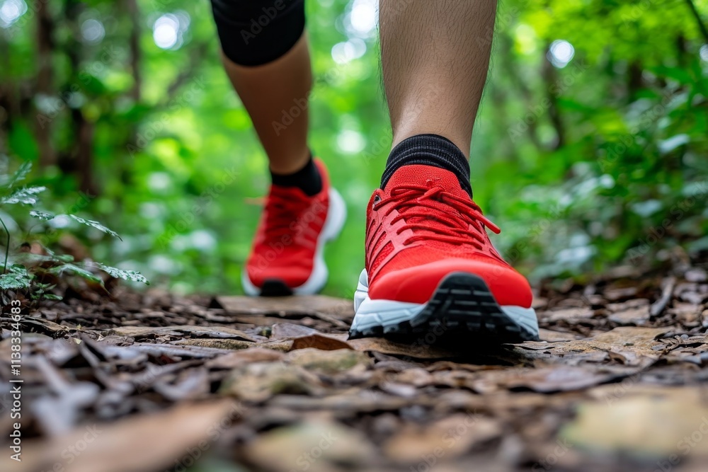 A runner tying their shoelaces on a trail surrounded by lush greenery, preparing for an outdoor workout A runner tying their shoelaces on a trail surrounded by lush greenery, preparing for an outdoor workout