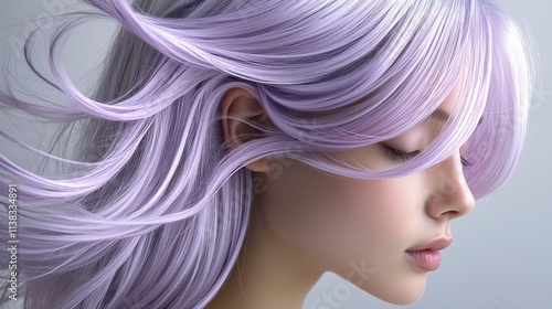A steel lavender hairstyle styled in sleek, modern layers.