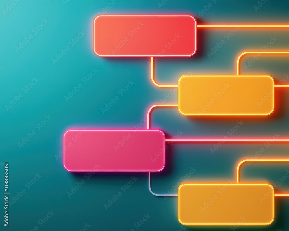 An abstract flowchart on a neonlit surface depicting seamless transition from policies to objectives, smooth corporate flow concept An abstract flowchart on a neonlit surface depicting seamless transition from policies to objectives, smooth corporate flow concept