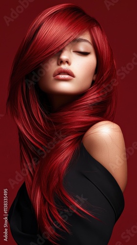 A ruby red hairstyle with a glossy finish, perfect for a bold look.