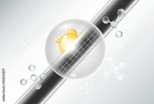 Nourish hair of shampoo or serum. Repair damaged hair concept, 3d rendering.