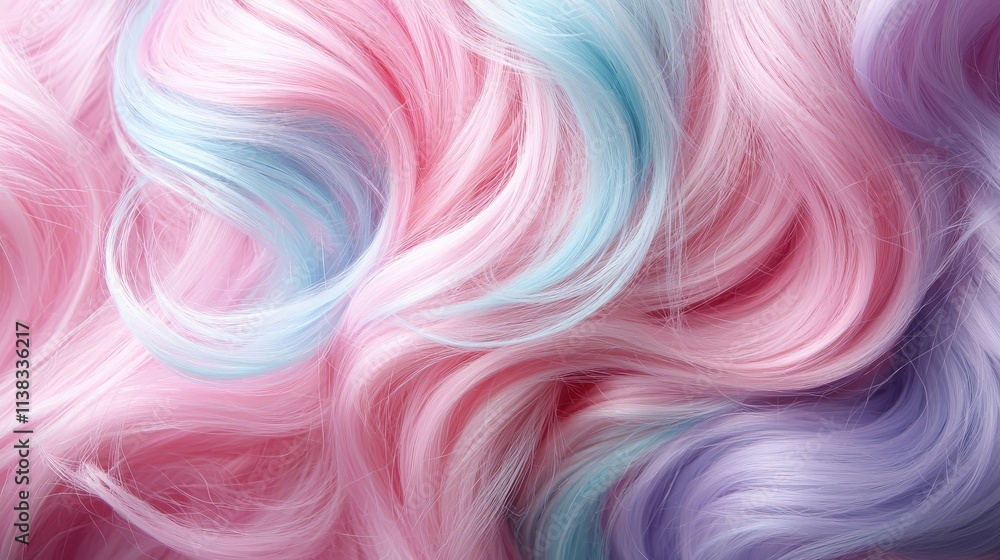 A pastel unicorn hairstyle with soft curls showcasing pink, blue, and lavender hues. A pastel unicorn hairstyle with soft curls showcasing pink, blue, and lavender hues.