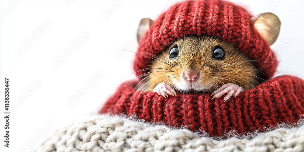 A rat dressed in a red sweater enjoys Valentine's Day, surrounded by a clean white space copy space A rat dressed in a red sweater enjoys Valentine's Day, surrounded by a clean white space copy space