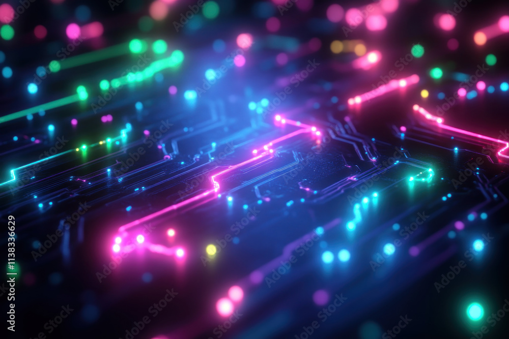 Fototapeta premium Glowing neon circuit board futuristic technology.
