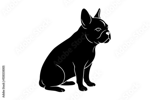 French Bulldog Silhouette Vector Illustration of a Sitting Dog with Bat-Like Ears