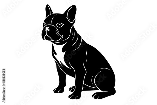 French Bulldog Silhouette Vector Illustration of a Sitting Dog with Bat-Like Ears