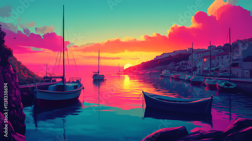 Harbor haven a peaceful harbor with boats gently rocking in the water loop animation video for lofi music lofi light. Haven. Illustration