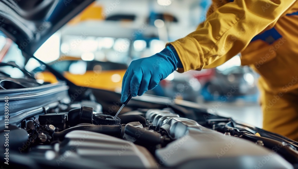 Auto Mechanic Inspecting Car Engine Auto Mechanic Inspecting Car Engine