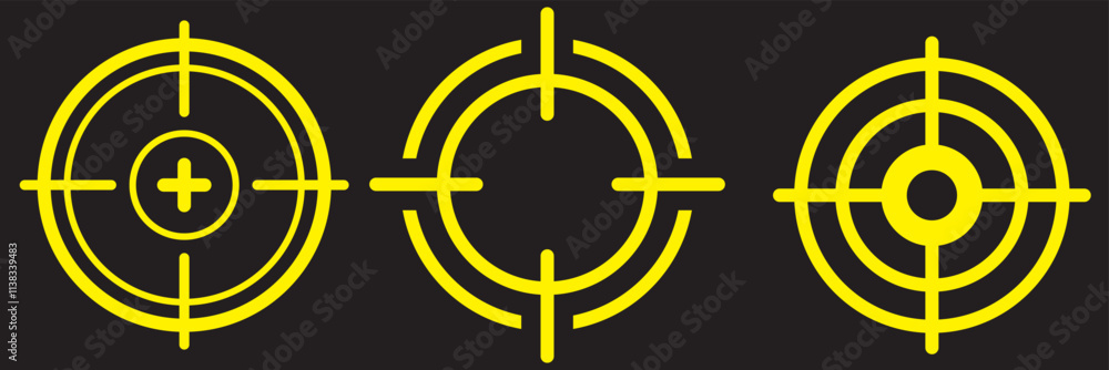 Scope flat line icons set. Target, weapon aim, sniper crosshair vector illustrations. Thin signs for focus, attention concept. Scope flat line icons set. Target, weapon aim, sniper crosshair vector illustrations. Thin signs for focus, attention concept.