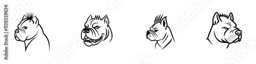 A punk bulldog with a spiked mohawk and a large spiked collar, illustrated in an engraving style sketch, created with generative AI. Scratch board imitation, black and white image.