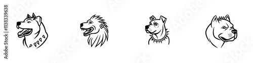 A punk-style dog with a spiked collar and mohawk, ideal for edgy designs or tattoos, in a scratchboard imitation black and white PNG illustration, perfect for sketch engraving and generative AI.