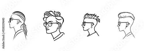 A fashionable woman with glasses and an undercut hairstyle, showcasing a daring fashion sense, depicted in a sketch engraving by generative AI, a fictional character in PNG format. Scratch board