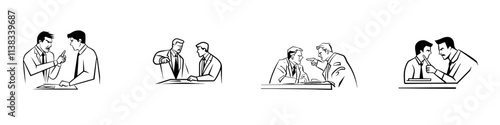 A livid boss shouting at a composed employee, depicting a workplace conflict or confrontation, in a sketch engraving created by generative AI of a fictional character in PNG format. Scratch board