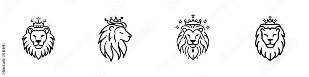 Fototapeta premium A lion with a wild, punk-style mane, adorned with a crown, representing strength, rebellion, and royalty, depicted in a scratchboard-style black and white sketch engraving generated by AI in PNG