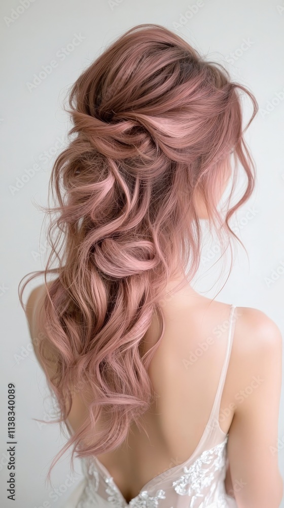 A dusty rose hairstyle styled in loose curls, exuding elegance. A dusty rose hairstyle styled in loose curls, exuding elegance.