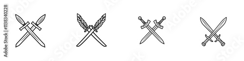 A classic style sketch engraving, created with generative AI, depicts two crossed swords with ornate handles, symbolizing combat, honor, or military tradition, in a black and white raster