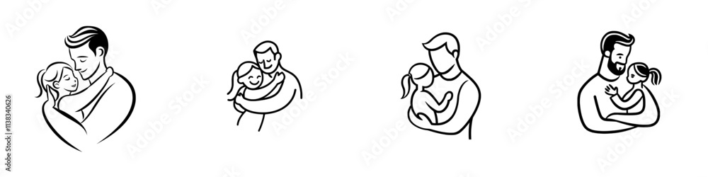 A black and white illustration of a father joyfully hugging his smiling daughter, capturing a moment of love and connection, created with generative AI as a fictional character raster illustration in A black and white illustration of a father joyfully hugging his smiling daughter, capturing a moment of love and connection, created with generative AI as a fictional character raster illustration in