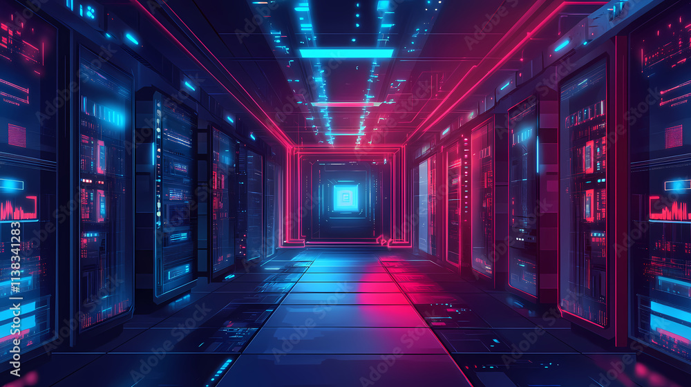 Neon cyberpunk underground data haven. Haven. Illustration Neon cyberpunk underground data haven. Haven. Illustration