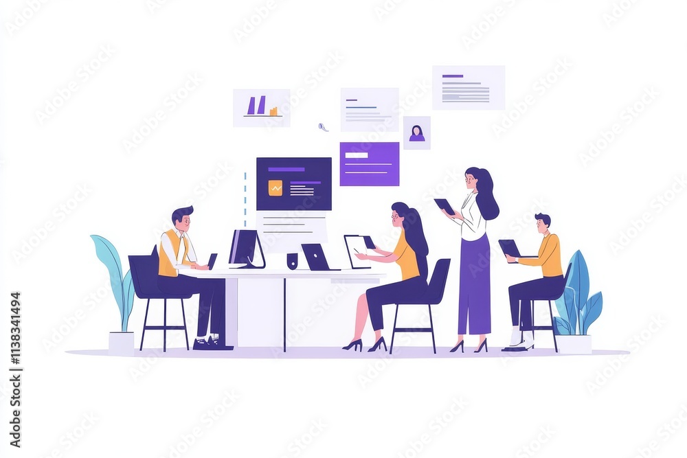 Teamwork, Collaboration, and Office Productivity: A Modern Business Illustration Teamwork, Collaboration, and Office Productivity: A Modern Business Illustration