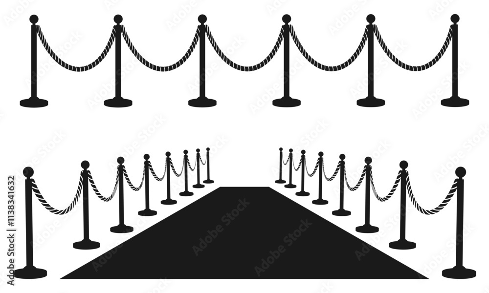 Obraz premium barrier or barricade with rope set vector illustration isolated on white background.