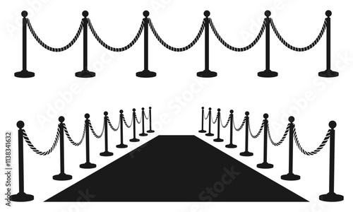 barrier or barricade with rope set vector illustration isolated on white background.