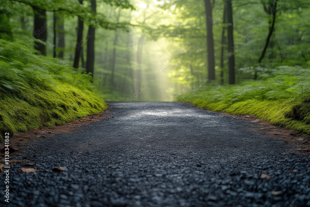 Fototapeta premium Empty asphalt road through a misty forest.