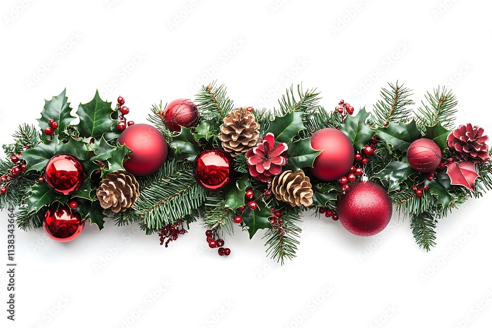 Christmas green Pine Branches and red baubles. Vector illustration Christmas green Pine Branches and red baubles. Vector illustration