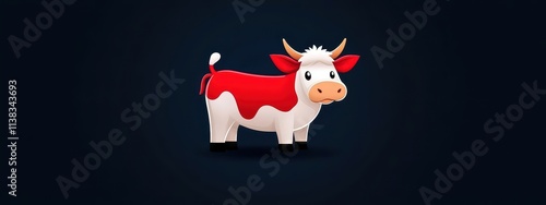 Cartoon Illustration of a Cute Playful Cow Character with Red and White Spots on a Dark Background Ideal for Children's Designs and Farm Themes photo