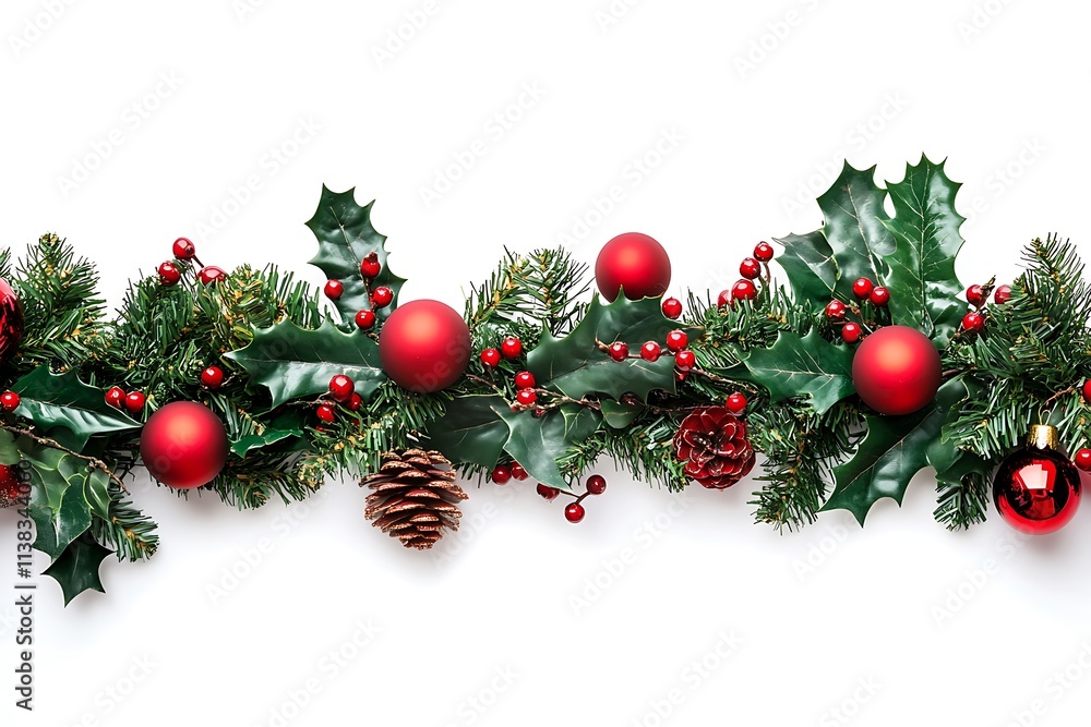 Christmas green Pine Branches and red baubles. Vector illustration Christmas green Pine Branches and red baubles. Vector illustration
