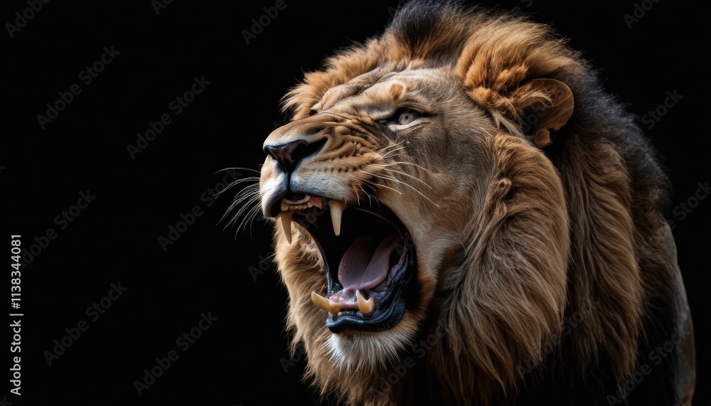 Fototapeta premium Lion Roaring On Black Background Generative AI