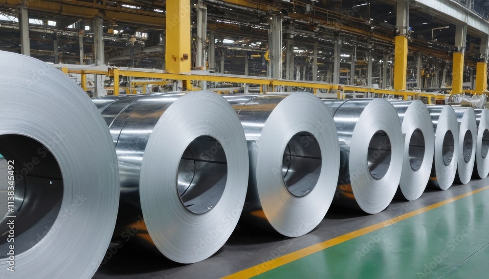 Rolls of galvanized steel sheet inside the factory or warehouse Rolls of galvanized steel sheet inside the factory or warehouse