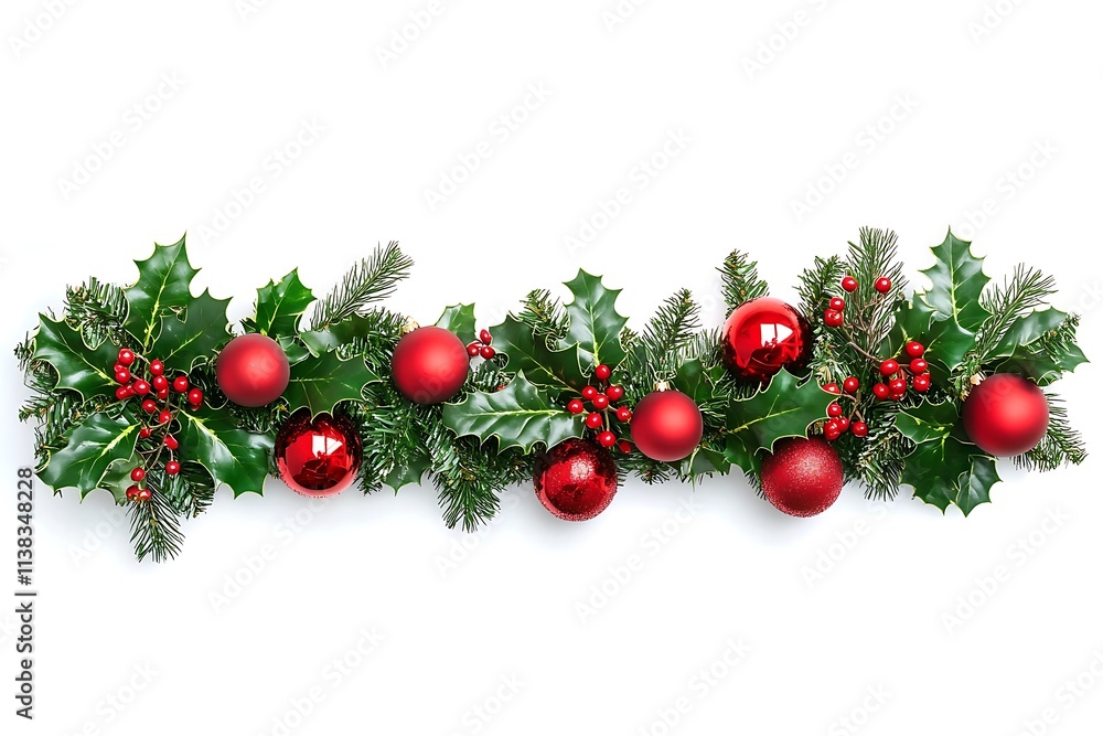 Christmas green Pine Branches and red baubles. Vector illustration Christmas green Pine Branches and red baubles. Vector illustration