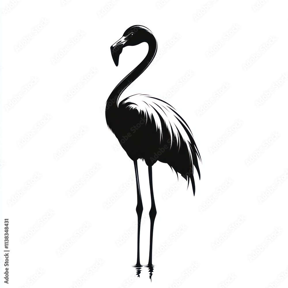 Elegant black flamingo silhouette. Elegant black flamingo silhouette.