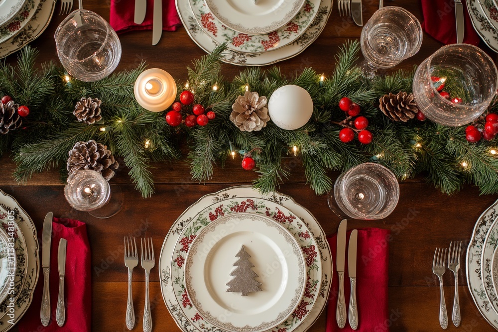 A beautifully arranged Christmas dinner table display featuring elegant decor and festive elements. A beautifully arranged Christmas dinner table display featuring elegant decor and festive elements.