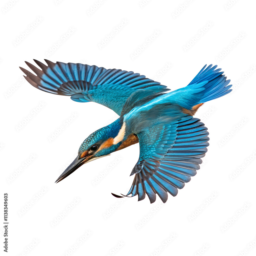 Obraz premium A vibrant blue kingfisher diving isolated on transparent background