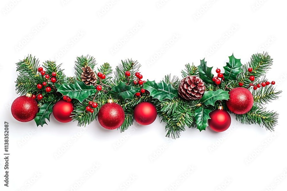 Christmas green Pine Branches and red baubles. Vector illustration Christmas green Pine Branches and red baubles. Vector illustration