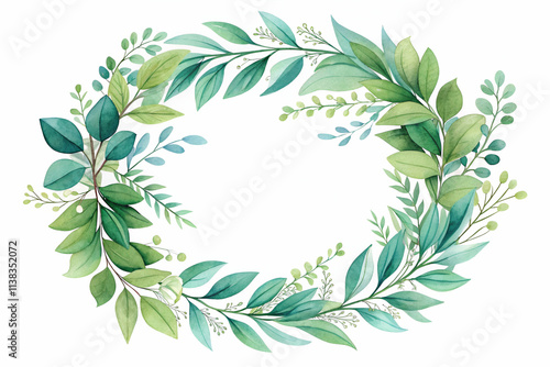 Wallpaper Mural A beautiful watercolor wreath made of various green leaves, perfect for decorative purposes or nature-themed designs. Torontodigital.ca
