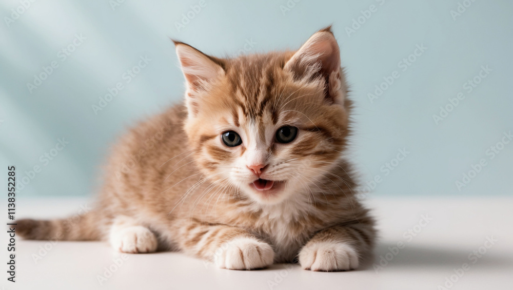 Adorable Light Brown and White Kitten Posing Playfully Adorable Light Brown and White Kitten Posing Playfully