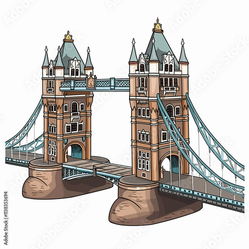 Tower Bridge hand-drawn comic illustration