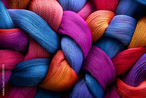 Vibrant Intertwined Threads, A Colorful Yarn Abstract Background