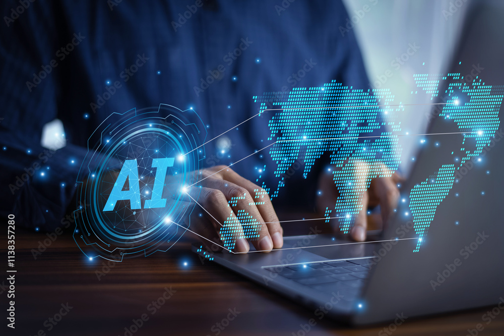 Businessman use AI technology,The integration of AI-driven automation has revolutionized the export industry, enabling businessmen to scale operations efficiently and reduce errors.