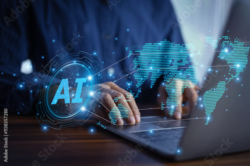 Obraz na płótnie Businessman use AI technology,The integration of AI-driven automation has revolutionized the export industry, enabling businessmen to scale operations efficiently and reduce errors. w salonie