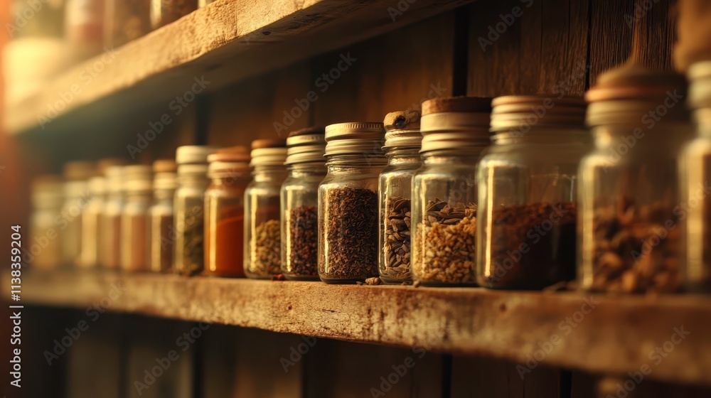 Collection of Colorful Spices in Glass Jars Collection of Colorful Spices in Glass Jars