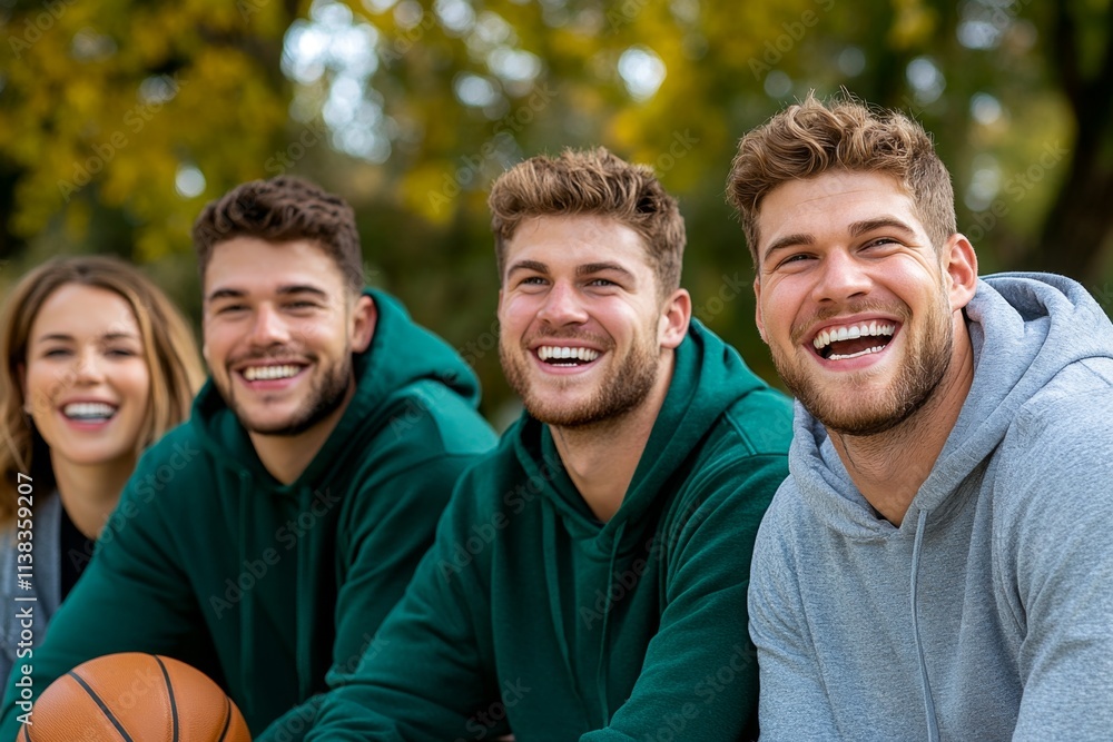A group of friends playing basketball on an outdoor court, laughing and enjoying the exercise together A group of friends playing basketball on an outdoor court, laughing and enjoying the exercise together