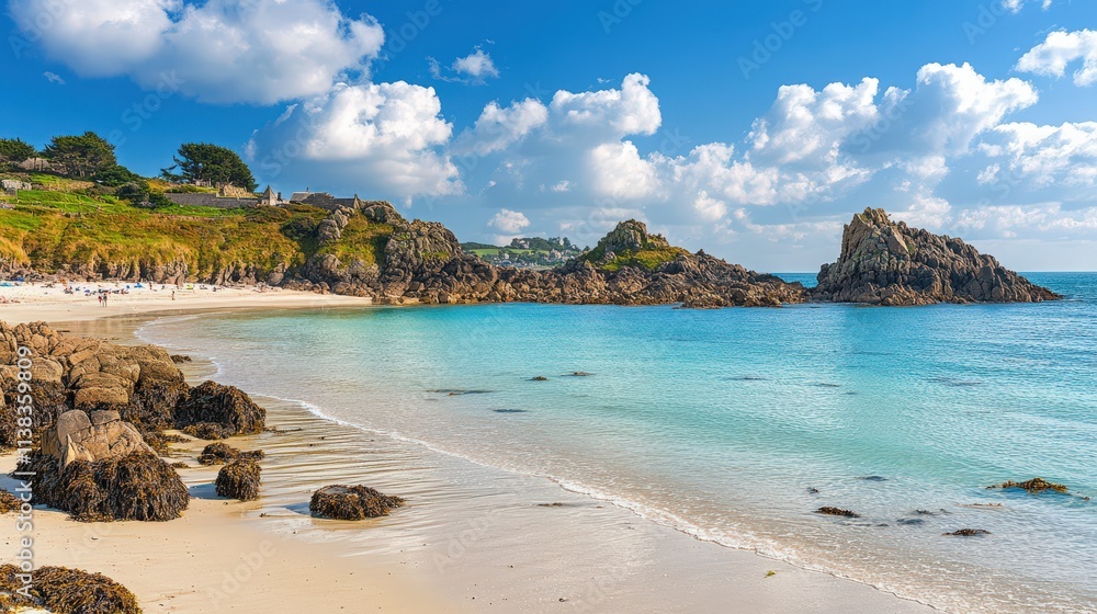 Guernsey Cave Beach: Pristine Coastal Landscape with Rock Formations and Ocean Views Guernsey Cave Beach: Pristine Coastal Landscape with Rock Formations and Ocean Views