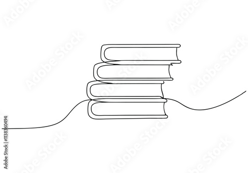 Continuous One-Line Drawing of Books - Minimalist Knowledge and Literature Art