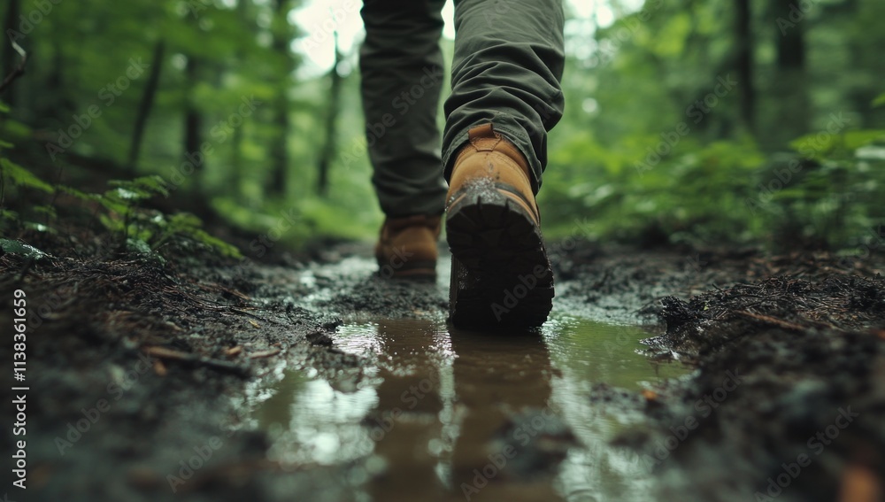 Muddy Forest Trail Hiking Boots Adventure Muddy Forest Trail Hiking Boots Adventure
