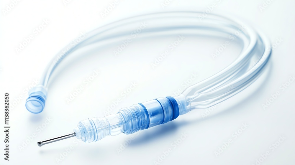 Medical syringe with clear tubing on a white isolated background. Medical syringe with clear tubing on a white isolated background.